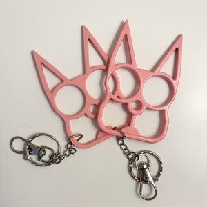 2 PINK SELF DEFENSE CAT POINTY EARS "BRASS KNUCKLES" KEYCHAIN